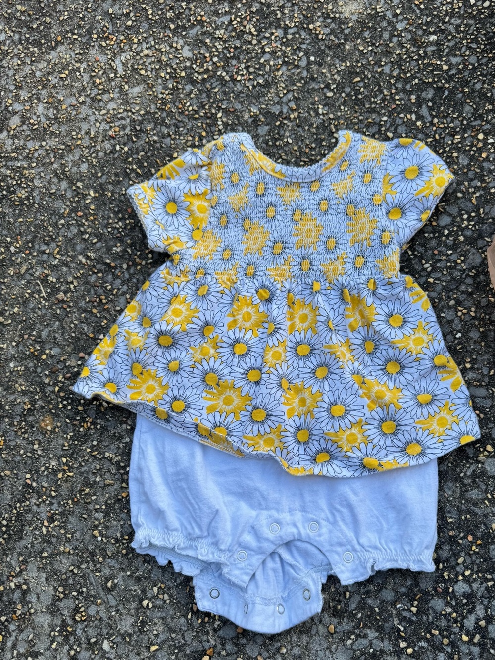 Absorba Yellow and White Daisy Smocked Baby One-Piece